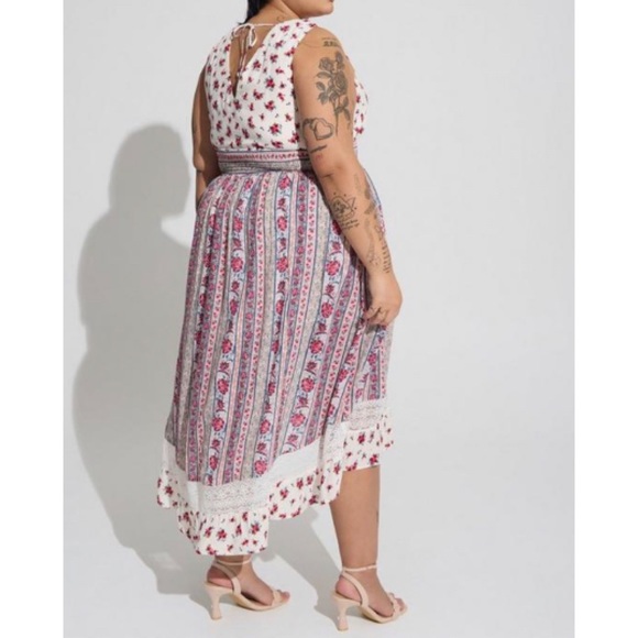 🆕 Maxi Gauze Lace Inset Hi Low Dress 3 3X 22 24 NWT Torrid New! Cream Floral - Picture 2 of 5
